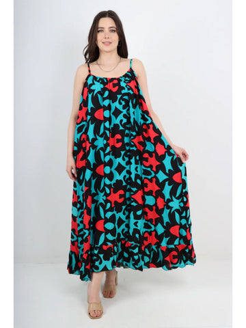 Italian Multi Pattern Print Frill Bottom Sleeveless Vest Sun Dress