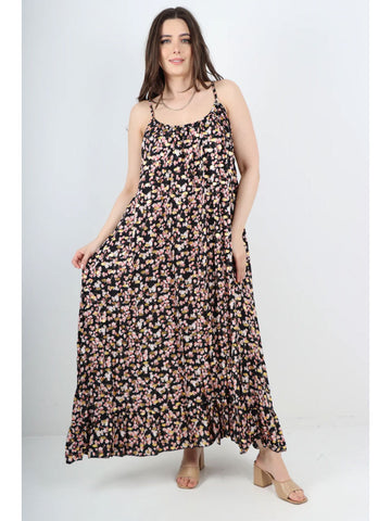 Italian Small Floral Print Frill Bottom Sleeveless Vest Sun Dress