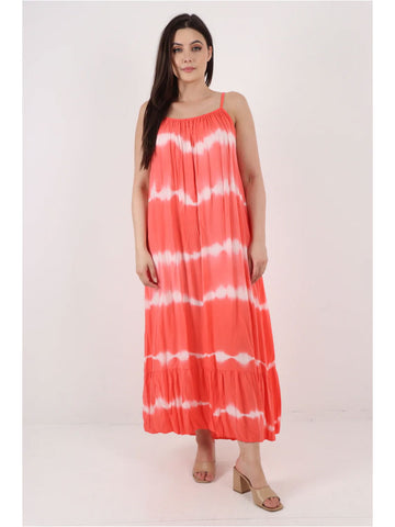 Italian Tie Dye Print Ruffle Hem Sun Dress