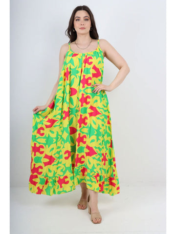 Italian Multi Pattern Print Frill Bottom Sleeveless Vest Sun Dress