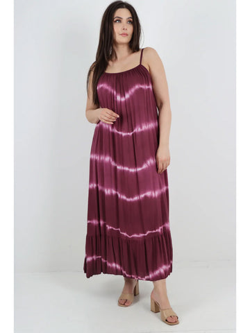 Italian Tie Dye Print Ruffle Hem Sun Dress