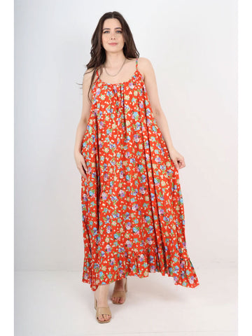 Italian Small Floral Print Frill Bottom Sleeveless Vest Sun Dress